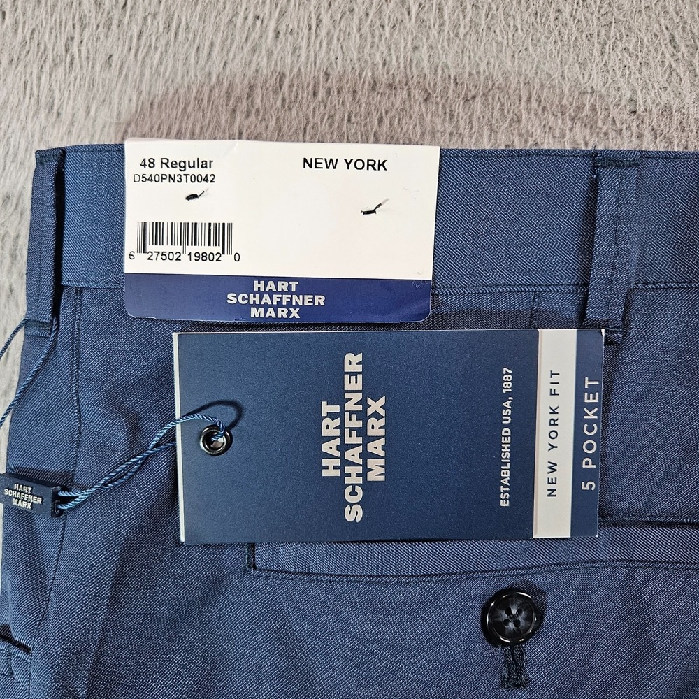 Hart Schaffner Marx New York Fit Blue Wool Blend 5-Pocket Pants 48R Unhemmed NEW